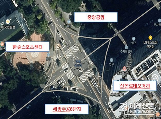 군포시 한숲사거리 대각선횡단보도 설치사업 예정지. <사진=군포시>