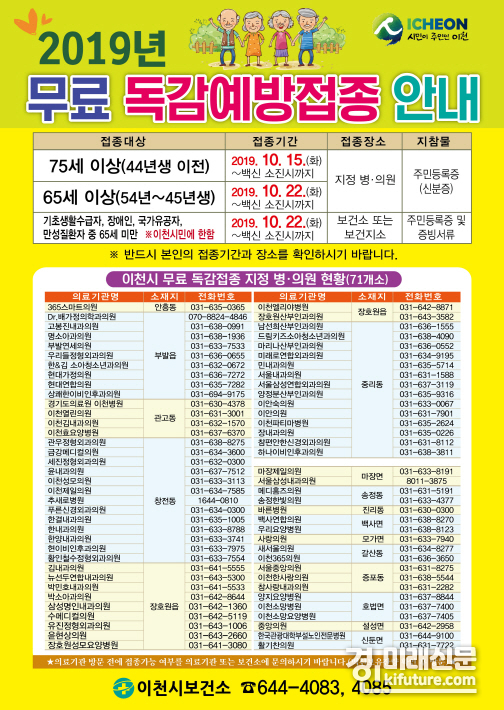 이천시, 무료 독감 예방접종 실시