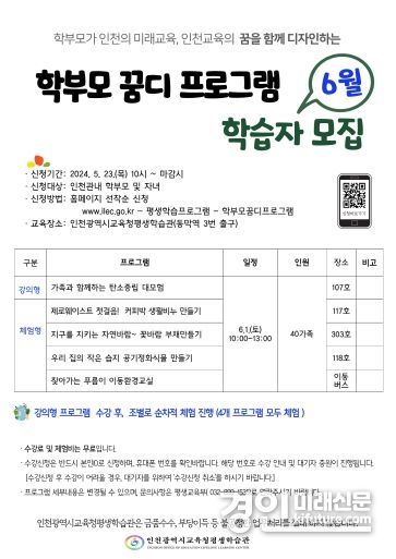인천광역시교육청평생학습관, '학부모 꿈디 프로그램' 6월 학습자 모집 안내문. <사진=인천시교육청>